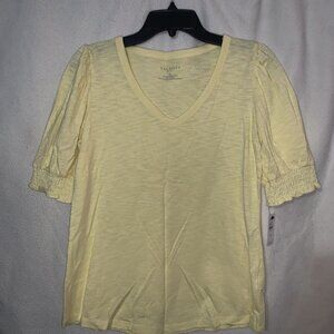 NWT Women’s Talbots Yellow V-neck Top With Elastic Balloon Sleeves Size Petite S